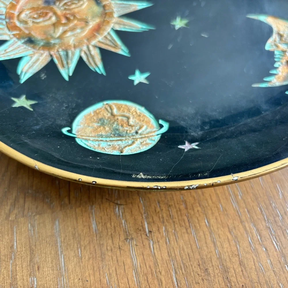 Vintage Brass Enamel Sun Moon & Stars Trinket Dish Celestial Whimsical Artsy - Picture 2 of 7